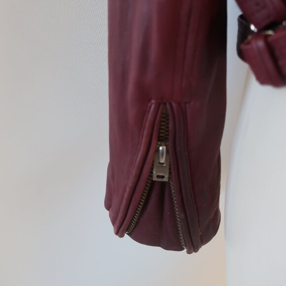 Womens Iro Han Wine Lamb Leather Full Zip Moto Jacket 40 US/L - Picture 9 of 16